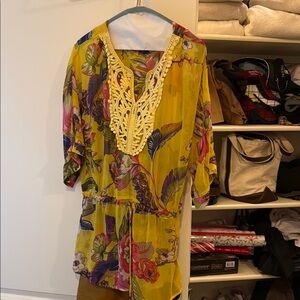 Floral Yellow Tunic with Lace Detail